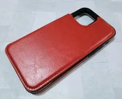 シンプル 背面手帳型 iPhone12/12Pro 用 ケース レッド 赤色