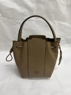 ベージュ レザーバケツ型ハンドバッグ