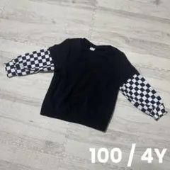 キッズ チェッカー柄 袖切り替え レイヤード トレーナー ブラック 100 4Yのサムネイル