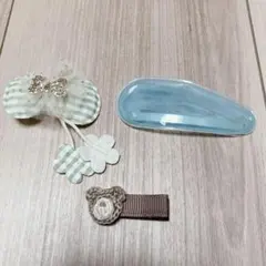 子供用 ヘアピン 3点セット リボン くま クリア 可愛い リボン 花モチーフ