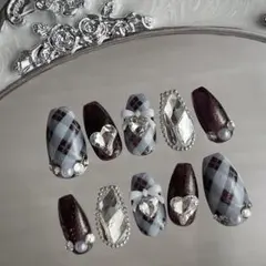 フレンチガーリー 韓国 チェック 地雷系 ワンホン スナ系 量産型 ネイルチップ