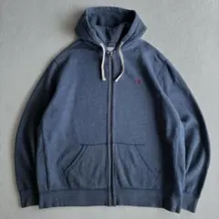 Ralph Lauren ジップアップパーカー くすみネイビー 刺繍ロゴ XXL