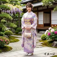 正絹 豪華振袖 青海波草花文 暈し染め 金銀彩 ラベンダー パープル紫 成人式