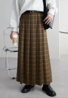 【美品】Discoat /チェックプリーツロングスカート