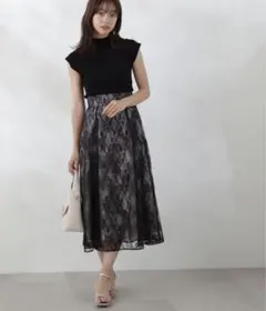【新品】チュールレースフラワーフレアスカート