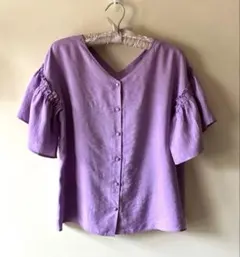 ナノユニバース☆2wayパープル半袖ブラウス♪美品です！のサムネイル