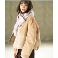 ベージュ フリースジャケット ジップアップ