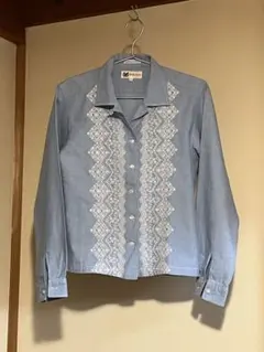 ✨️【美品 】ダンガリー シャツブラウス レース刺繍生地