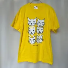 猫イラスト イエロー Tシャツ M