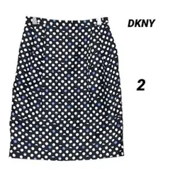 極美品 DKNY シルク100% ドット柄 タックスカート サイズ2 黒 白 青のサムネイル