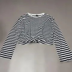 H&M ボーダー柄 クロップド丈 長袖トップス M Y2K