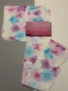 花柄浴衣・帯セット（青・ピンク）