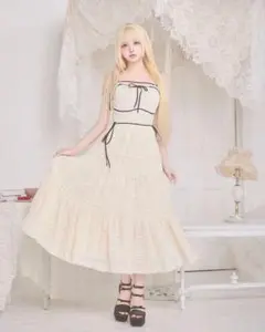 michellMacaron バイカラーティアードロングワンピース フリーサイズ