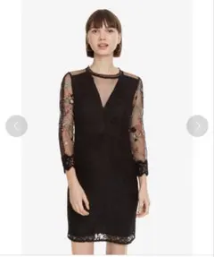 ブラック刺繍入りミニドレス　レースワンピース　デシグアル　34 XS〜Sのサムネイル