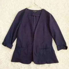 ミッシュマッシュ ノーカラージャケット 七分袖（38）ネイビー きれいめ