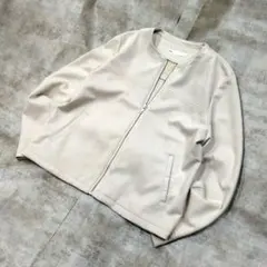 ikka 白 スエードノーカラージャケット ブルゾンジャケット ショート