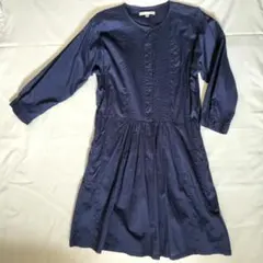 UNIQLO　ユニクロ シャツワンピース　綺麗なピンタック／濃紺/程よいシアー感