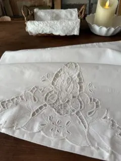 フランスアンティークリネン*イニシャル刺繍ピローケース*リバーシブル