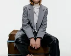 グレー ダブルブレスト ロングコート