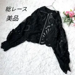 美品　総レースブルゾン　ジップアップ　黒　長袖　ハイネック　ショート丈　5708