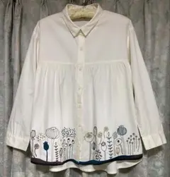 Emago 刺繍　レディース　ブラウス　長袖　FREEサイズ