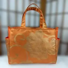 金地に大華模様リメイクバック ファスナー開閉　底板　ポーチ付き