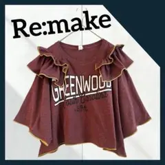 古着リメイク ボルドー 金 グランジ 襟フリル Tシャツ オーバーサイズ