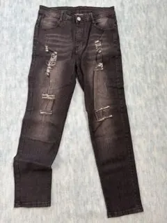 ダメージ加工 ダークグレー スリムフィットデニム