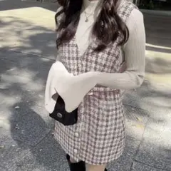 【完売品】GRL ベルト付きチェック柄ツイードジャンパースカート [al199]