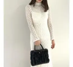 スナイデル バックオープンリボンレースワンピース 白 肌見せ背中開きバックシャン