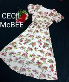 【美品】セシルマクビー ロング ワンピース 花柄 総柄 下地付き 美ウエスト
