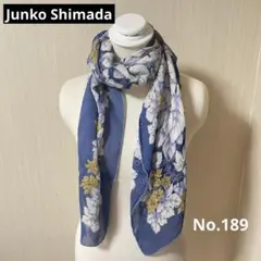 189 Junko Shimada シルクスカーフ 大判 アッシュブルー 葉柄のサムネイル