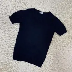 ジョンスメドレー　半袖ニット　Vネック コットン　　ブラック S
