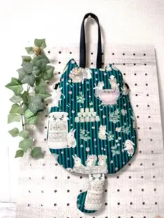 ハンドメイド　猫型ミニバッグ　スマホバッグ　しっぽがかわいい　ユキエモン柄