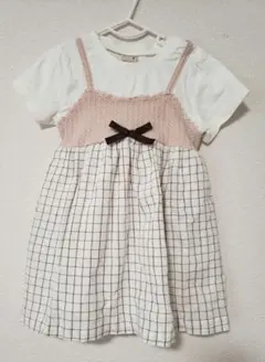 プティマイン☆チェックキャミドッキングTシャツワンピース　90サイズ