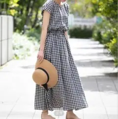 美品☆URBAN RESEARCH ギンガムチェックワンピース リネン混