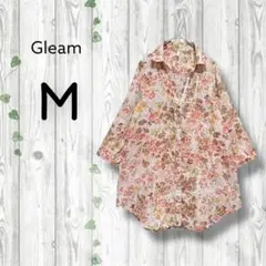 グリーム　Gleam　七分袖シアーブラウス　シャツ　羽織り　花柄　レース　ピンク