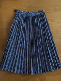 ドット柄 アコーディオンプリーツスカート ネイビー 膝丈　レトロのサムネイル