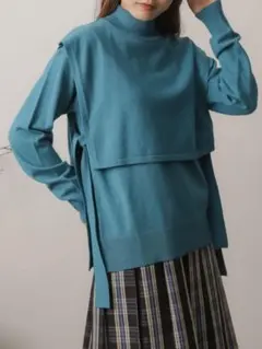 【SENSE OF PLACE】美品 ターコイズレイヤードニット