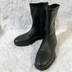 UNIQLO:C ストレッチ ショート ブーツ サイドジップ ブラック 22.5