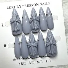 【オーダー作成】ネイルチップ　クロムネイル　くすみブルー