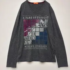 メンズ 長袖カットソー Vネック　ダークグレー　ロンT Tシャツ　トップス　L