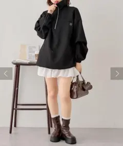 Chico ハーフジップビッグカラースウェット ブラック