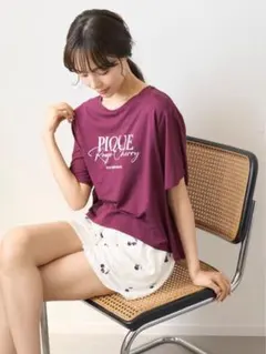 【新品】ジェラートピケルージュチェリーレーヨンロゴTシャツ＆ショートパンツセット ジェラートピケ ルージュチェリーレーヨンロゴTシャツ＆ショートパンツ