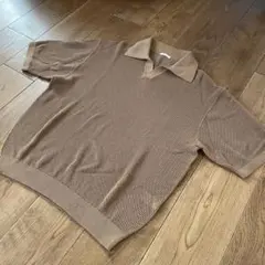 【S】GU サマーニット　キーネック　5部袖　ブラウン