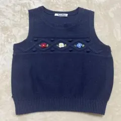 familiar ネイビー ニットベスト 花刺繍　100