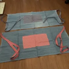 ショートエプロン 2枚セット デニム風 ギンガムチェック
