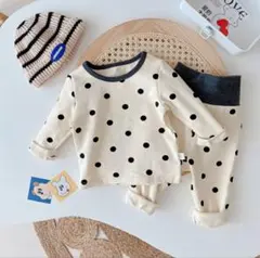 ベビーパジャマ クリーム色 水玉模様 80cm