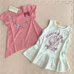 新品♡anyfam オリーブデオリーブ　チュニック　2枚セット 90 ピンク　白のサムネイル