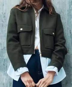 【未使用】ZARA　ソフトジップアップジャケット　カーキ　金ボタン